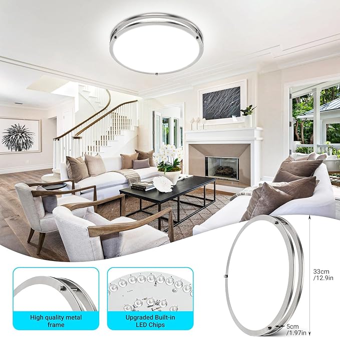 libtit 10Inch Flush Mount Ceiling Lights with Remote, 18W Dimmable LED Ceiling Light with Nightlight and Timer, 3000K-6500K Adjustable Brushed Nickel Light Fixture for Closet Kitchen Hallway-1Pack