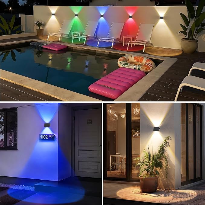 Solar Fence Lights Outdoor, 16 Pack Solar Up Down Wall Lights for Outside, IP67 Fence Lights Solar Powered Dusk to Dawn Auto-Work for Patio Garden Backyard Porch Deck Pathway Step (White&RGB)