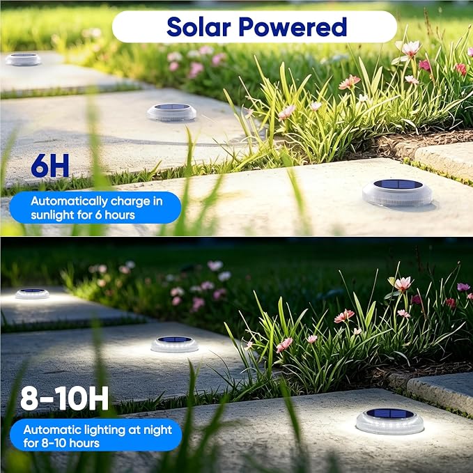 YiLaie Solar Dock Lights Outdoor Waterproof Solar Powered Marine Stick on Deck Step Lights for Outside Driveway Marker Boat Stair Sidewalk Pathway Garden Yard Warning Auto On/Off (White, 4 Pack)