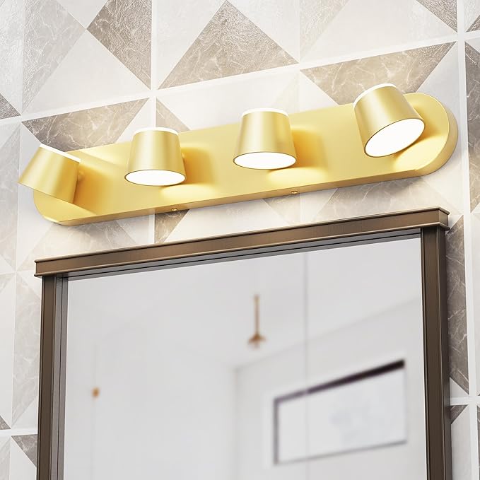 URSOLA 4 Light Bathroom Vanity Light, LED Gold Wall Light Fixtures, Up and Down Rotatable Dimmable 27 inch Bathroom Lighting Fixtures Over Mirror
