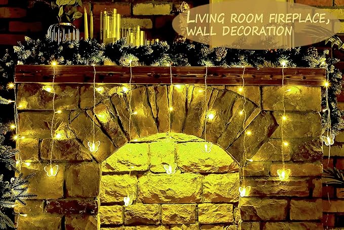Butterfly Curtain Fairy Lights USB Plug in,8 Modes 120 LED 21FT Firefly Twinkle Timer String Lights with Remote, Waterproof for Bedroom Patio Christmas Wedding Party (Warm White)