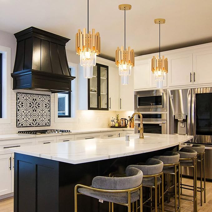 Gold Crystal Pendant Light 1-Light Mini Modern Luxury Crystal Pendant Light for Dining Room, Bedroom, Kitchen, Living Room