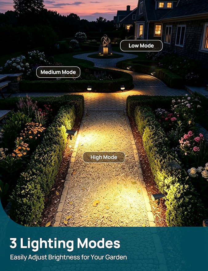 Linkind Solar Lights Outdoor Waterproof IP65, StarRay Dusk-to-Dawn Outdoor Solar Lights, 3 Lighting Modes Solar Spot Lights Outdoor for Garden, Yard, Landscape (Warm White, 2 Pack)