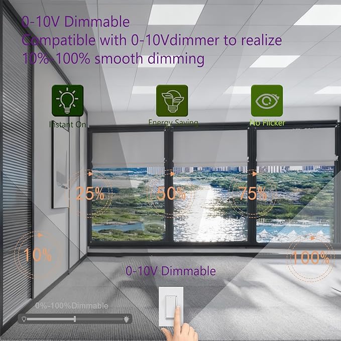 6 Pack 2x2 LED Flat Panel Light Drop Ceiling Office Fixture 5 CCT 3000K-6500K Adjustable & 5 Wattage 15W-20W-30W-40W-50W Selectable, 0-10V Dimmable，Flush Mount Ceiling Light