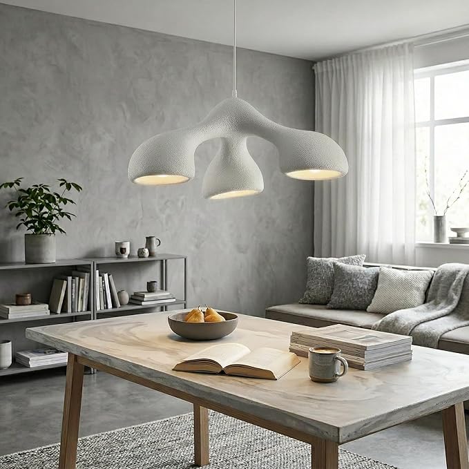 JAYMP 3-Lights Pendant Light Fixture for Dining Room Kitchen Island Restaurant Farmhouse E26 Base Mid Century Modern Hanging Lamp 1 Pack (Matte White,E Shape, 72cm/28.3in)