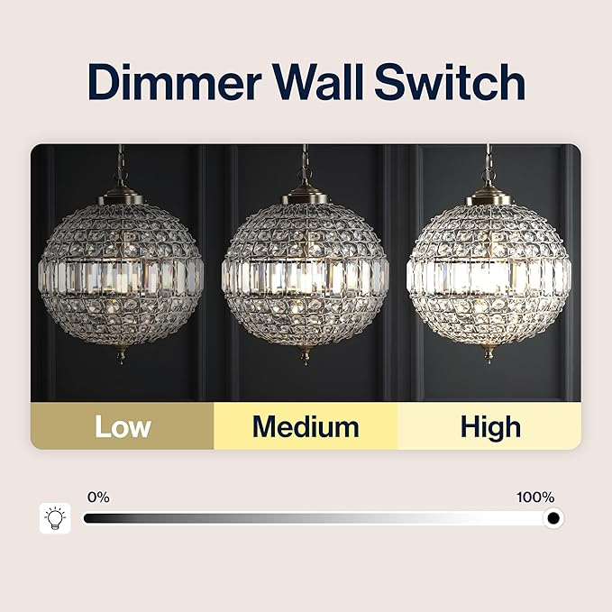 JONATHAN Y 16" Antique Brass/Clear Modern Crystal LED Pendant Light for Kitchen, Clear Crystal Shade, Glam Globe Chandelier Hanging Ceiling Lamp for Dining Room Entryway (JYL6110B)