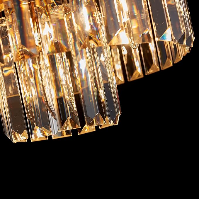 AGV LIGHTING CL006G Crystal Ceiling Light Fixture, Modern Semi Flush Ceiling Light, D12 x H8, E12 Base 3-Lights, Gold Finish