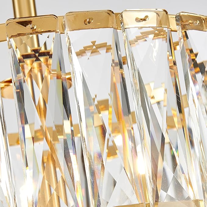 Crystal Ceiling Light, 3-Light Modern Semi-Flushmount Ceiling Light for Living Room, Dinning Room Hallway, D12xH9inch, Gold Finish Frame & K9 Crystal
