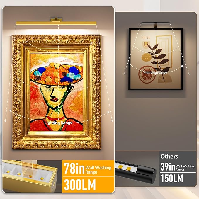 Afyuol Picture Lights for Wall, Battery Operated Picture Light 24in Gallery Light for Paintings CCT Dimmable Recharging Battery Wall Light with Remote Control for Living Room Gallery Dartboard
