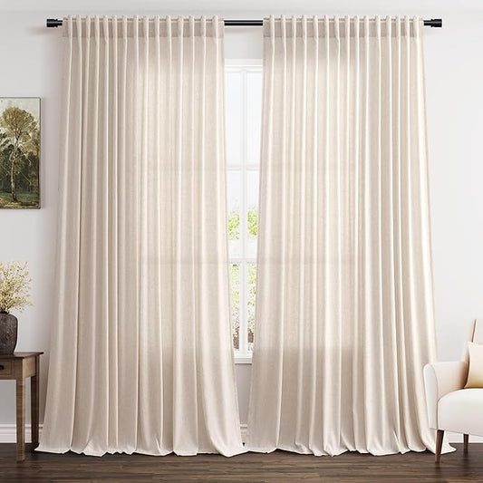 Nanspring Extra Wide 100x96 Inch Linen Curtains for Living Room Divider Light Filtering Semi Sheer Patio Curtains for Sliding Door Beige Coastal Decor Sunroom Floor to Ceiling Window Curtain Panel