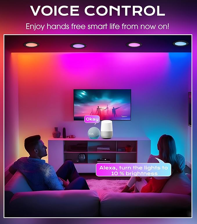 CLOUDY BAY [4 Pack] 4inch Smart WiFi LED Recessed Lights,RGBCW Color Changing Recessed Lighting,Compatible with Alexa and Google Home Assistant,No Hub Required,10W 2700K-6500K,CRI90+,Black