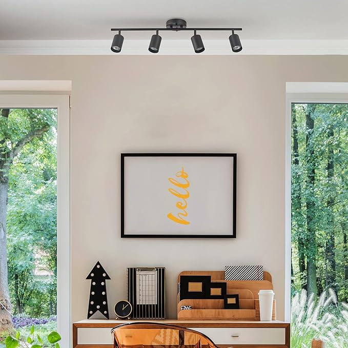 Globe Electric 64000012 30" 4-Light Track Lighting, Matte Black, Ceiling Light, Vintage, Kitchen Lights, Bulb Not Included
