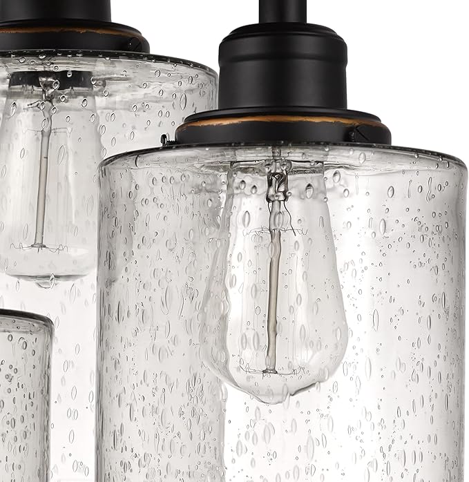 Globe Electric 65904 3-Light Bronze Semi-Flush Mount Ceiling Light Fixture with Seeded Glass Shades, Ideal for Kitchen, Bathroom, Bedroom, Closet Light, Home Essentials, LED Bulbs Compatible