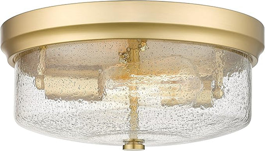CALDION Gold Close to Ceiling Light Fixtures, 12 inch Flush Mount Hallway Light Fixture Gold Finish with Seeded Glass Shade Bedroom Ceiling Lights for Dining Room Kitchen Laundry Bathroom