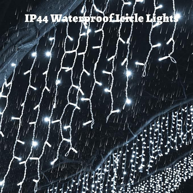 Outdoor Icicle Lights for Outside,9.8FT String Lights with Remote Timer, Battery Powered Hanging Window Wall Dripping Ice Light Waterproof for House Garden Yard Decor(White)