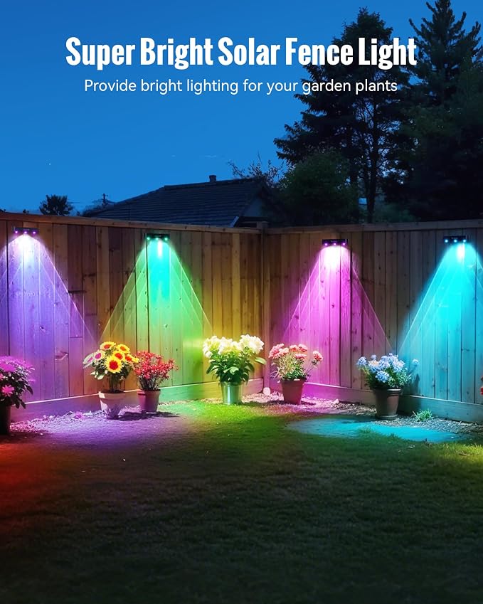 Solar Fence Lights Outdoor 8 Pack, Upgraded 50LM RGB Wall Lights with Sync Group Control & 10 Light Modes, Waterproof IP65 for Outside Porch Wall Deck Garden