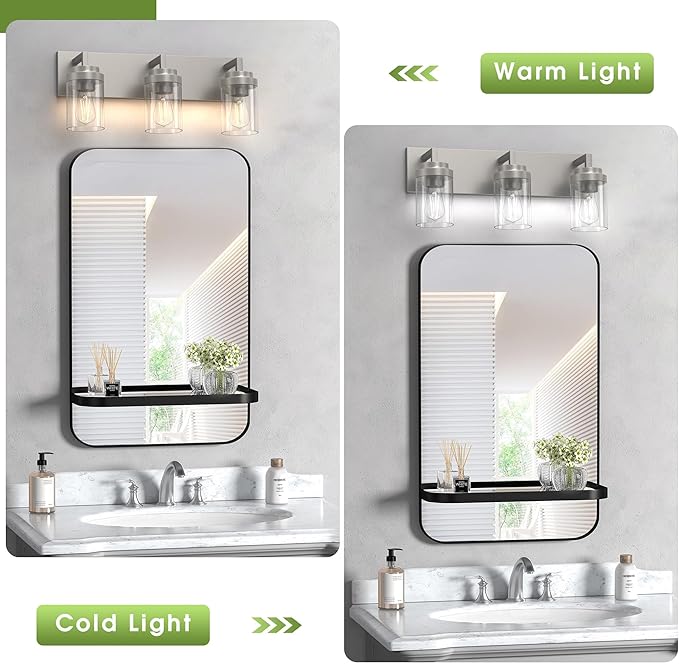 Espird Bathroom Lighting Fixtures, 3-Light Bathroom Vanity Lights Over Mirror, Brushed Nickel Vanity Light with Glass Shade, Modern Vanity Lighting Fixtures for Bathroom, Bedroom, Hallway