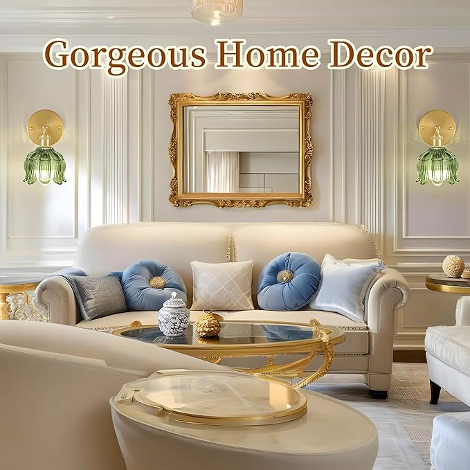 Wireless Wall Sconce with Flower lampshade, Battery Operated Wall Lights,Wall lamp with 15 Colors for Bedroom Living Room Home Decor (Green, 2 Light Battery Operated)
