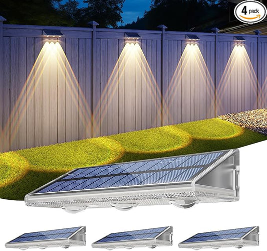YiLaie Solar Fence Lights Outdoor with IP67 Waterproof, 3 Modes & Dusk to Dawn Auto ON/Off Solar Power Wall Mount Solar Lights for Outside Fence Wall Deck Gate (4 Pack)