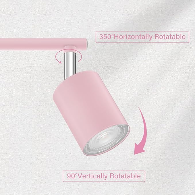 BoostArea LED 4 Light Track Lighting Kit, Pink 4 Way Ceiling Spot Lighting, Flexibly Rotatable Light Head for Kitchen, Living Room, Bedroom, Bulb Not Included
