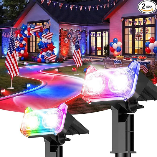 LETMY Solar Lights Outdoor Waterproof IP65, 2 Pack Solar Spot Lights Outdoor with 14 Big LEDs, 2-in-1 Wall Lights & 7 Modes Solar Landscape Spotlights for Pathway Yard Patio Decor Garden Gifts (RGB)