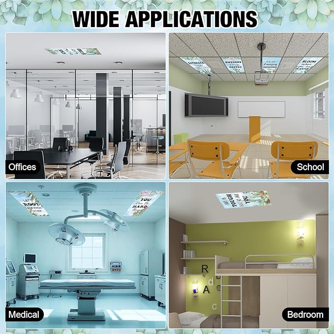 Capoda 12 Pcs Fluorescent Light Covers for Ceiling Lights 4 x 2 Ft Magnetic Cactus Light Covers Positive Fluorescent Ceiling Shade Filters for Classroom Home Hospital Office Cubicle Party Decor