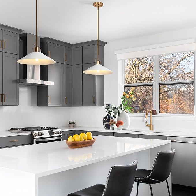 classy leaves Pendant Lights Kitchen Island, 14-Inch Gold and White Metal Pendant Light Fixtures, Modern Kitchen Pendant Lighting Over Island