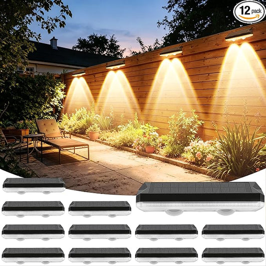 Solar Fence Lights Outdoor 12 Pack, 11 Colors & 13 Lighting Modes, IP65 Waterproof Dusk to Dawn LED Fence Lights Solar Powered for Outside Backyard Pool Wall Step Patio Deck Stair Railings
