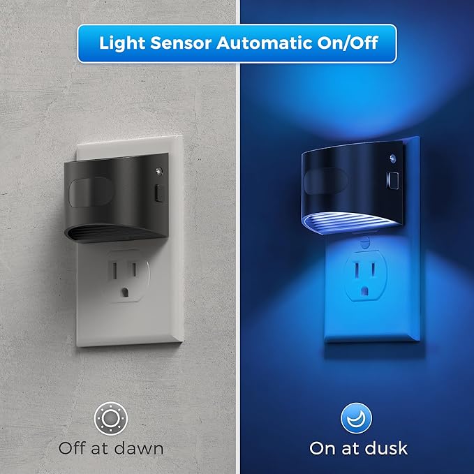 L LOHAS LED Night Light with Motion Sensor & Dusk to Dawn Sensor, Night Lights Plug into Wall with 30-100lm Adjustable Brightness, Dimmable Night Light for Bathroom Hallway, Blue, 2 Pack