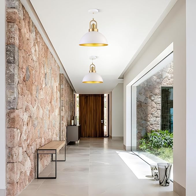 Modern White Pendant Light, Dome Metal Ceiling Hanging Light Fixtures, Nordic Style Pendant Lamp for Kitchen Island Dining Room(11.8 Inch 2 Packs) Dining Room 2 Pack