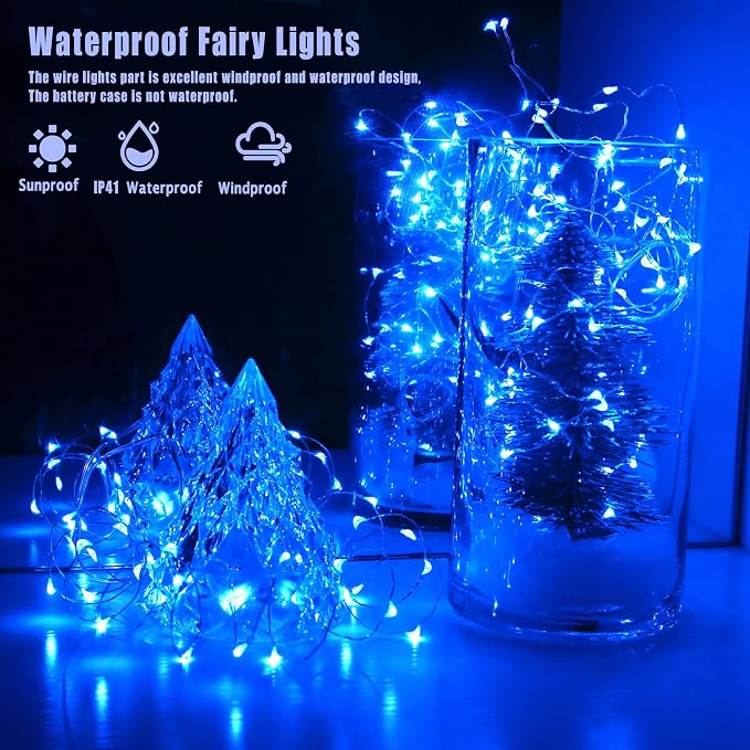 [6-Pack] 7Ft Starry String Lights No Remote Fairy String Lights 20 Micro Starry LEDs On Silver Wire 2pcs CR2032 Batteries Included,Works for Wedding Centerpiece,Party,Christmas Table Decor (Blue)