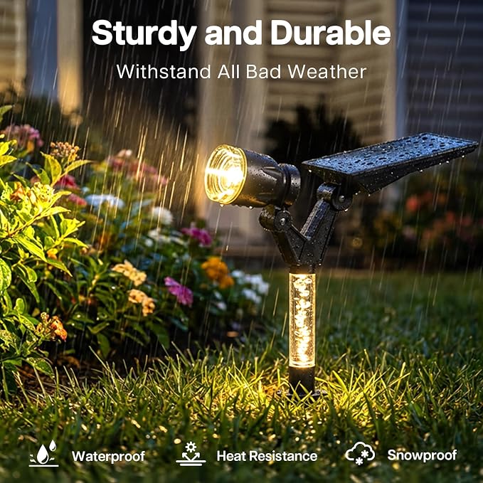 Solar Lights Outdoor Waterproof Spot Lights, 2 Pack Solar Powered Garden Spotlights for Outside Yard Pathway House Landscape Lighting, Auto On/Off, 3000K Warm White