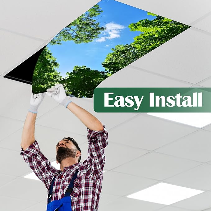 6 Pcs Fluorescent Light Covers for Ceiling Lights with 48 Magnets Decorative Magnetic Light Filters for Classroom Office Kitchen Decoration(Tree)