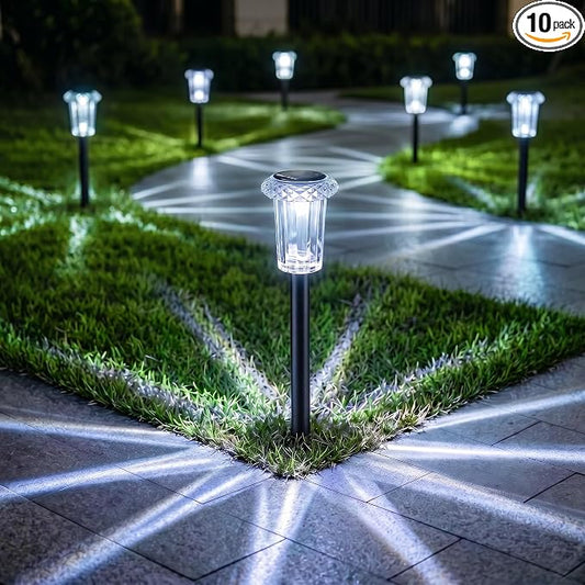 Eyrosa Solar Pathway Lights Outdoor Waterproof, 10 Pack Cool White Solar Garden Lights, Diamond-Cut Starlight Decor, Stake Lighting for Yard Path Walkway Driveway Patio Lawn Outside