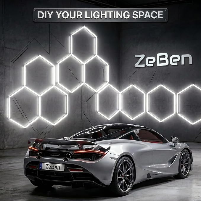 Hexagon Garage Lights 144W 17280LM - 25 Pack Super Bright LED Honeycomb Ceiling Lights for Garage, Workshop, Gym, Car Detailing, Barber & Auto Shops