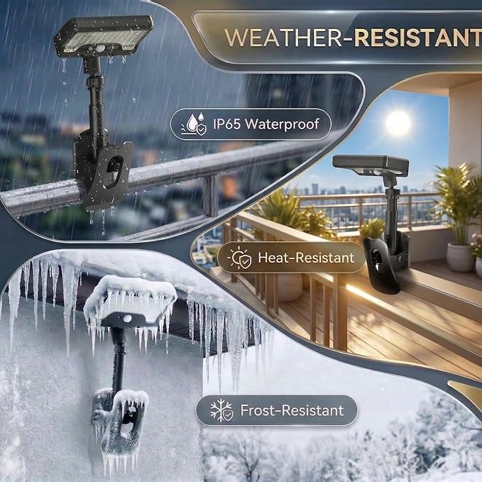 Clip On Solar Lights Outdoor with Motion Sensor, 3 Modes Solar Fence Lights with 3CCT, Adjustable Angle, USB Solar Powered, IP65 Waterproof Motion Sensor Outdoor Lights for Yard, Deck, Gutter(Black)