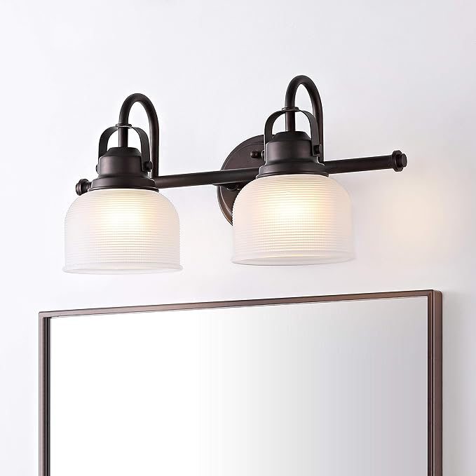JONATHAN Y 5.75" Oil Rubbed Bronze Modern Bathroom Vanity Light, 2-Light LED Wall Sconce, Clear Glass Bell Shade for Mirror Hallway Kitchen, ETL Listed, LED Bulb Included (JYL7408C)