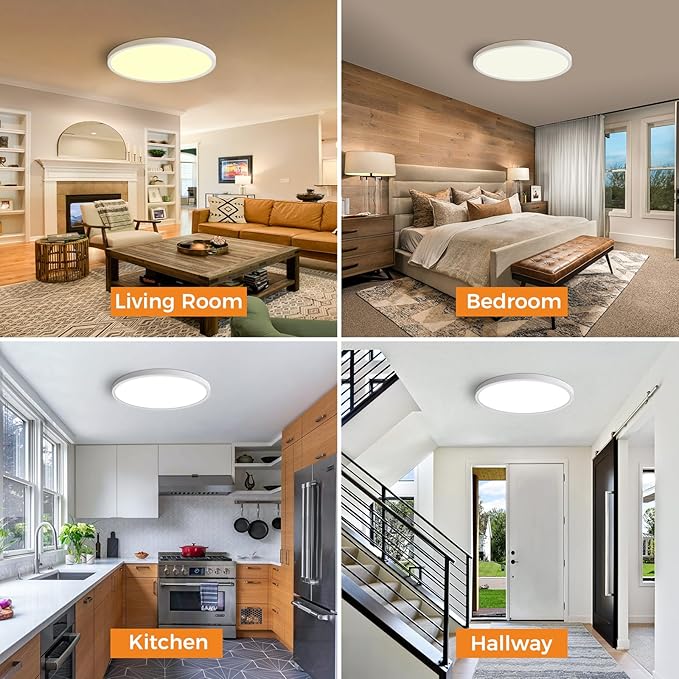 slochi 6Pack LED Flush Mount Ceiling Light, 280W Equivalent Super Slim LED Ceiling Light, 3000K-6500K Selectable, 24W 2800Lm Round Light Fixture for Bedroom, Bathroom, Closet, Hallway