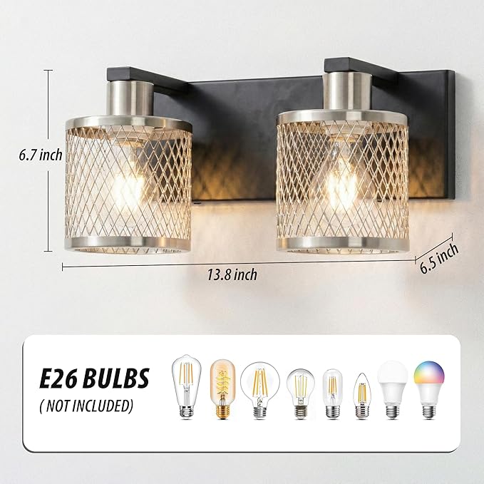 Bathroom Light Fixtures Brushed Nickel Vanity Lights 2 Lights Farmhouse Bathroom Vanity Light Vintage Design Wall Sconces Lighting for Mirror Attic Corridor Cellar Wall Lamps