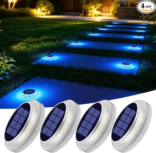 YiLaie Blue Solar Lights Outdoor Waterproof Stick on Driveway Stair Boat Dock Marine Solar Powered Deck Step Lights for Outside Marker Walkway Pathway Sidewalk Warning Auto On/Off （4 Pack）