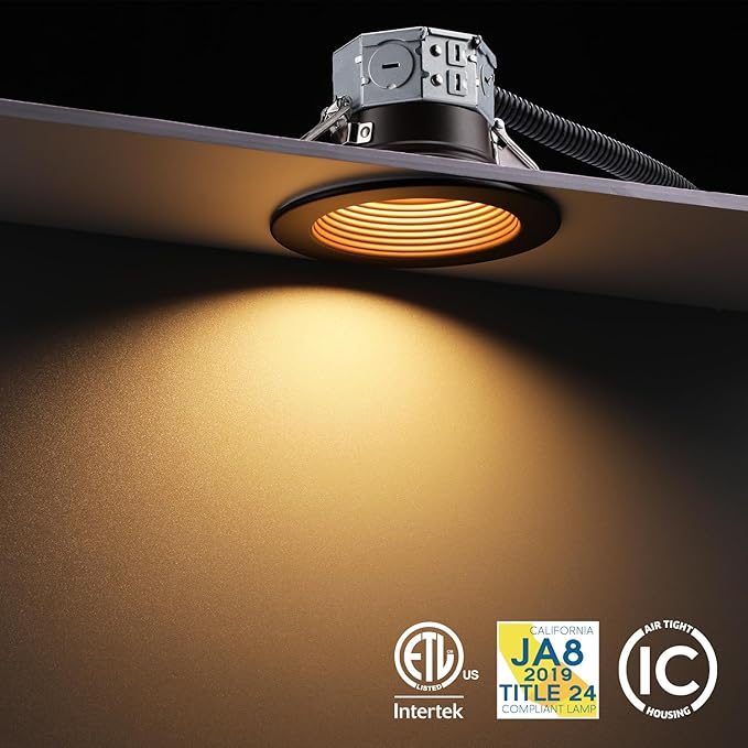 TORCHSTAR 8-Pack 5CCT 4 Inch LED Integrated Canless LED Recessed Lighting with J-Box, Anti-Glare Deep Baffle, CRI90 Dimmable Ceiling Downlight, ETL 2700K3000K3500K4000K5000K, Oil Rubbed Bronze