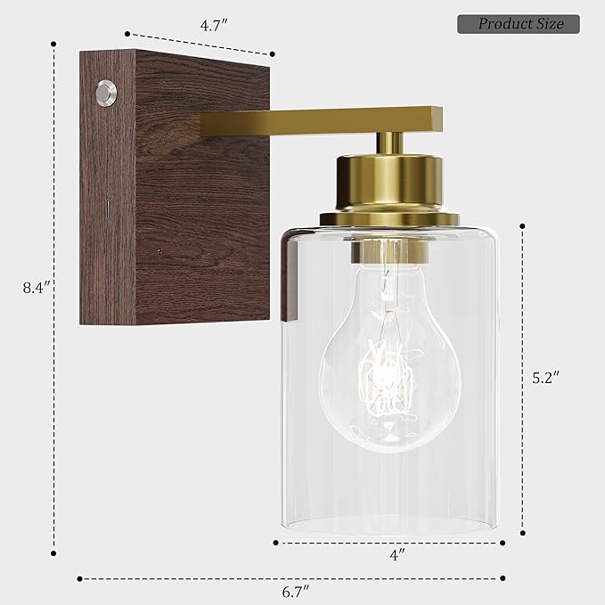 Rechargeable Wall Sconce, Gold & Walnut Battery Operated Wall Sconce Set of 2 with Timer Function, Easy Install Dimmable Wireless Wall Lamps for Living Room, Bedroom, Hallway, Entryway Decor 3000K