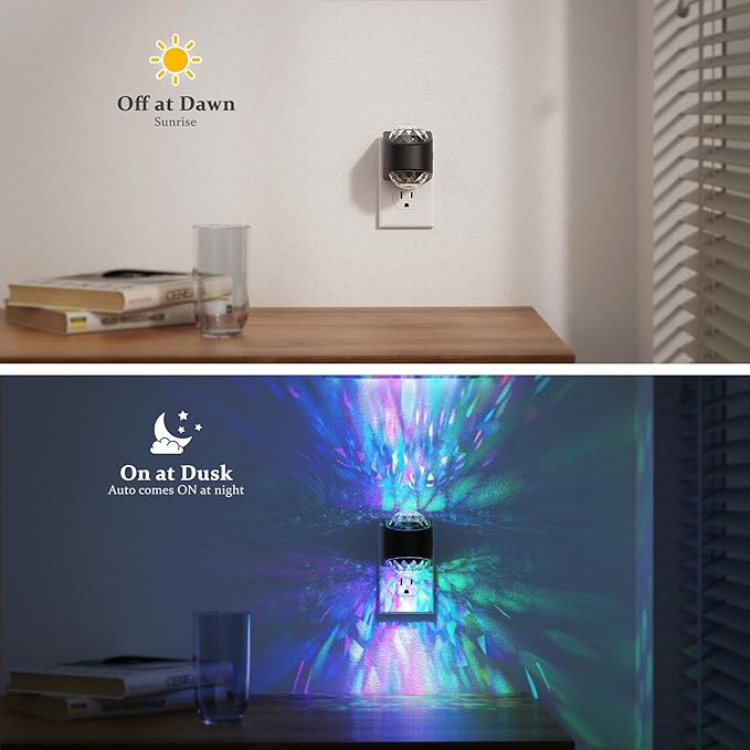 JandCase Night Lights Plug into Wall, Star Projector RGB Night Light with 9 Color Change, Automatic Galaxy Nightlight Plug in with Light Sensor for Bathroom Hallway Room Decor