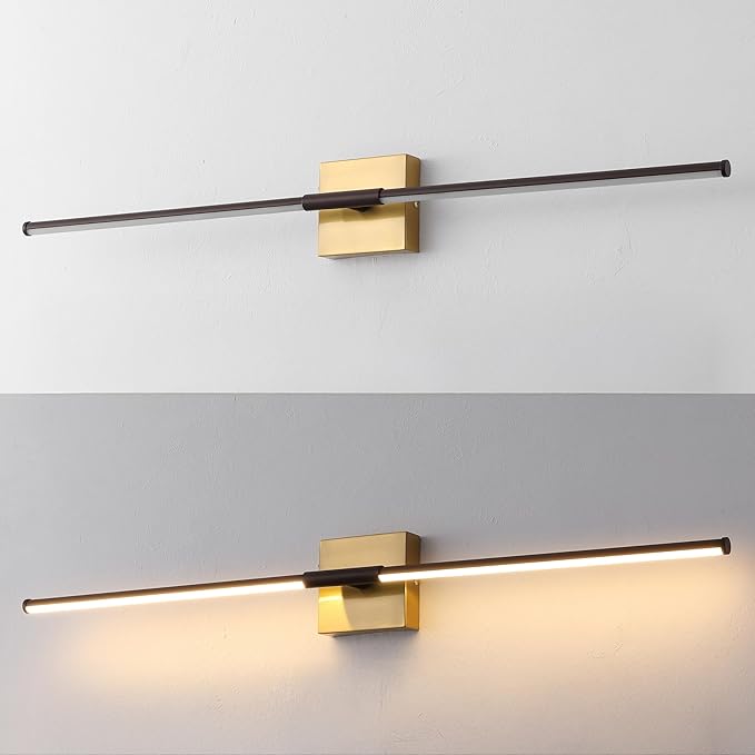 JONATHAN Y 32" Oil Rubbed Bronze/Brass Gold Modern Dimmable Integrated LED Wall Sconce, Minimalist Adjustable Metal Vanity Light for Bathroom Mirror, Bedroom, Hallway, 3000K, ETL Listed (JYL7040F)