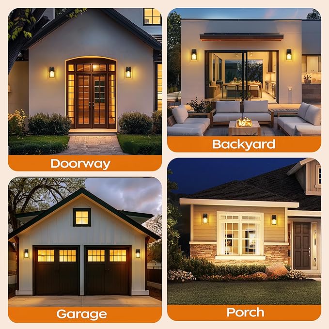 WIHTU Outdoor Porch Lights Fixtures Wall Mount, Dusk to Dawn Outdoor Lighting Fixtures for House, Sensor Exterior Wall Lights, Waterproof Sconce Outside Lamp, Anti Rust Wall Lantern for Garage