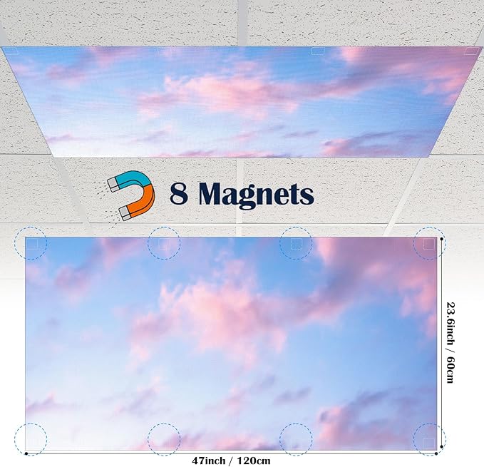 6 Pcs Fluorescent Light Covers for Ceiling Lights with 48 Magnets Decorative Magnetic Light Filters for Classroom Office Kitchen Decoration(Sunset)