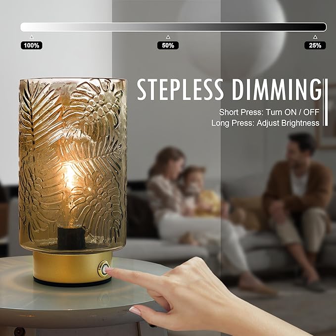 ULAROOM Cordless Lamps Rechargeable Battery Operated lamp,Glass Table Lamp Remote Control-Dimmable Brightness Touch Wireless Bedside Lamp for New Home Gift/Bedroom/Kitchen/Living Room Decor Amber
