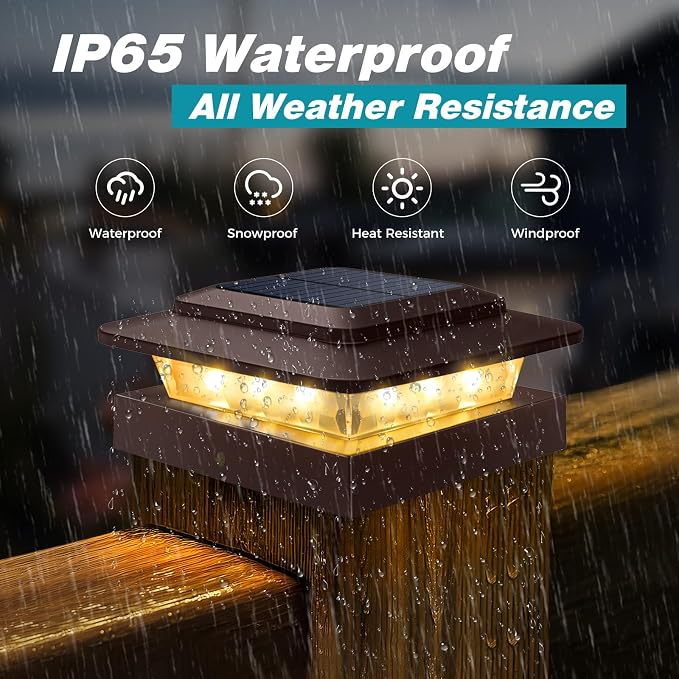kolpop 4x4 Solar Post Cap Lights Outdoor 12Pack- 3 Color Temperatures&2 Level Brightness, IP65 Waterproof, 16 LED Fence Deck Post Light Solar Powered Only for 4×4/3.5×3.5 Wood/Vinyl Posts(Brown)