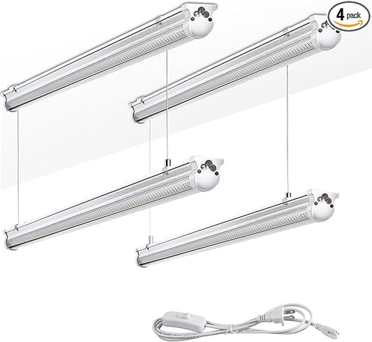 Skymoatled 4Pack 4FT LED Shop Light Garage Lights,50W 6000K 7500LM White Light,Hanging/Surface Mount,Plug and Play,Linkable T8 LED Shop Lights,Commercial Bay Lighting for Warehouse Workshop Basement