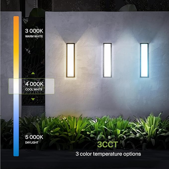 ASD LED 24" Outdoor Wall Light, Front Door House Sconce | 3CCT, Dimmable, Waterproof, ETL Listed | 30W 2600LM 3000-5000K 100-277V | Exterior Patio Lighting Fixture, Porch Lamp | Black, 4 Pack